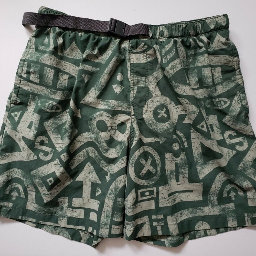 Columbia Mens Large Whidbey II Hybrid Water Swim Short Green Print 8" Trunks